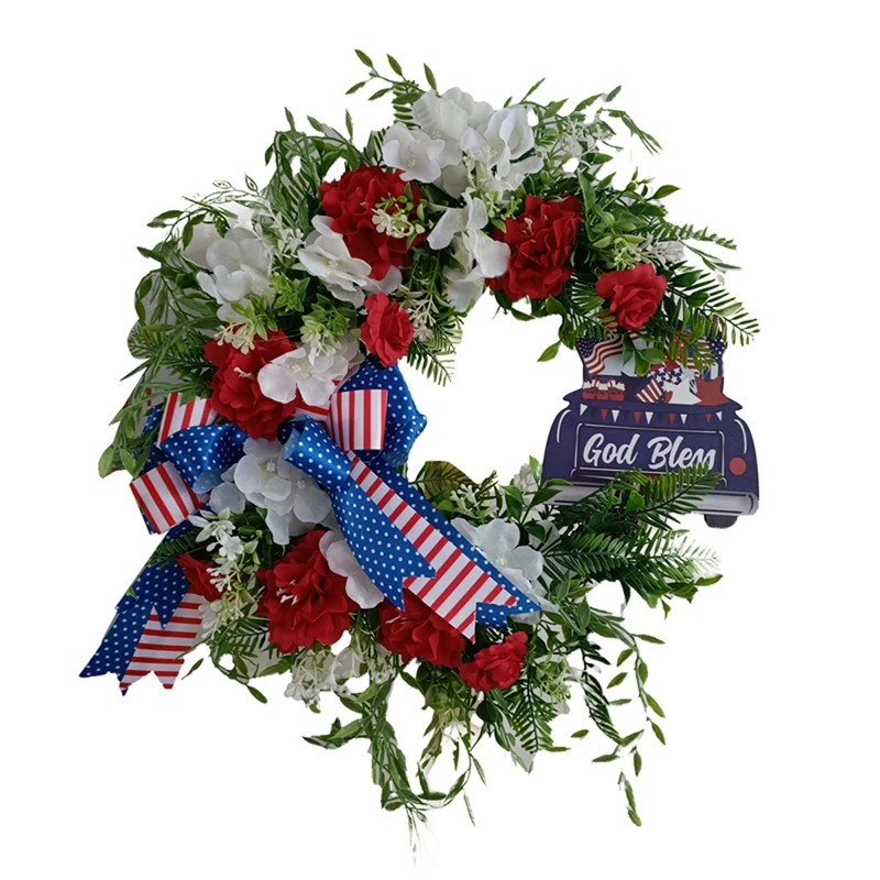 

Independence Day Decorative Garland Simulation Flower/Leaves Bow Wreath Festival Door Wall Hanging Ornament