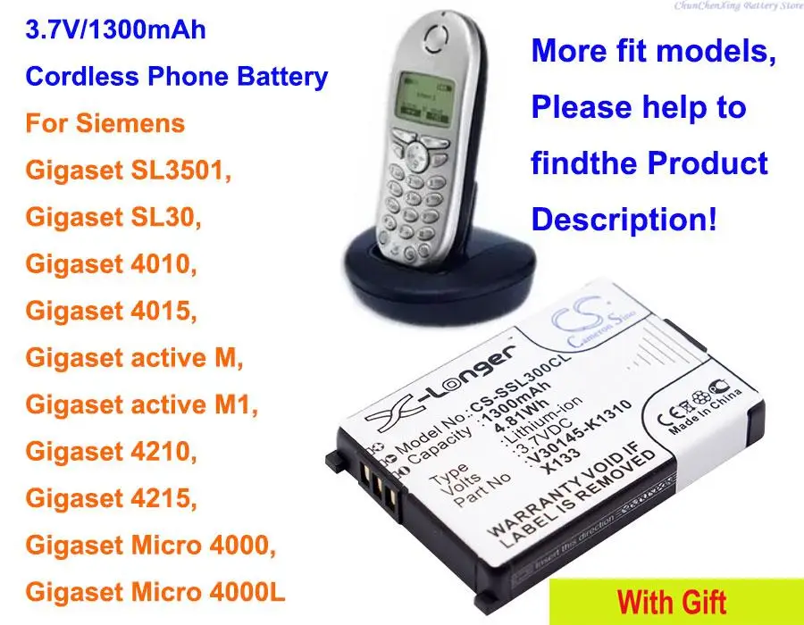

OrangeYu 1300mA Battery for Siemens Gigaset SL3501,SL30, 4010, 4015, 4210, 4215, M1, 4000L, 4000, 4000s, 4010, 4010,s 4015s