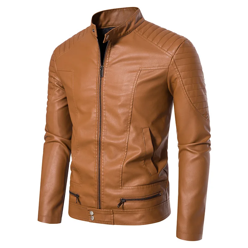 

Motorcycle Leather Jacket Men's Youth Korean Version Trend Punk Style Slim Jacket Handsome Stand-up Collar Riding Leather Jacket