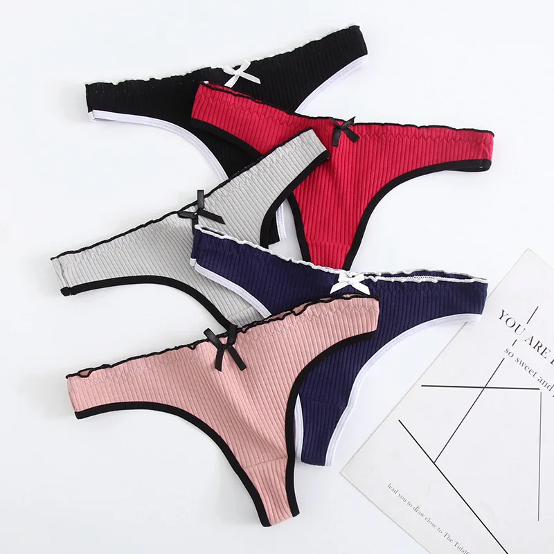 

Women Underwear Sexy Thong Cotton Panties Low-Rise Underpants Thongs Solid Color Briefs Women's G-String Female Lingerie Panty