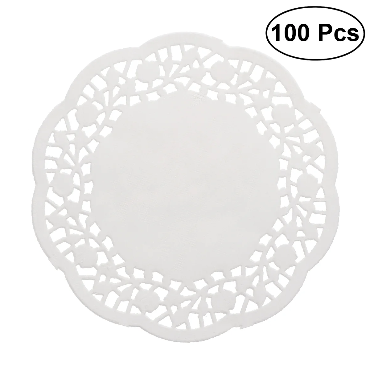 

100pcs Disposable Oil-absorbing White Lace Paper Doilies Cake Box Liner Packaging Paper Pad 4.5" (Random Grain Style)