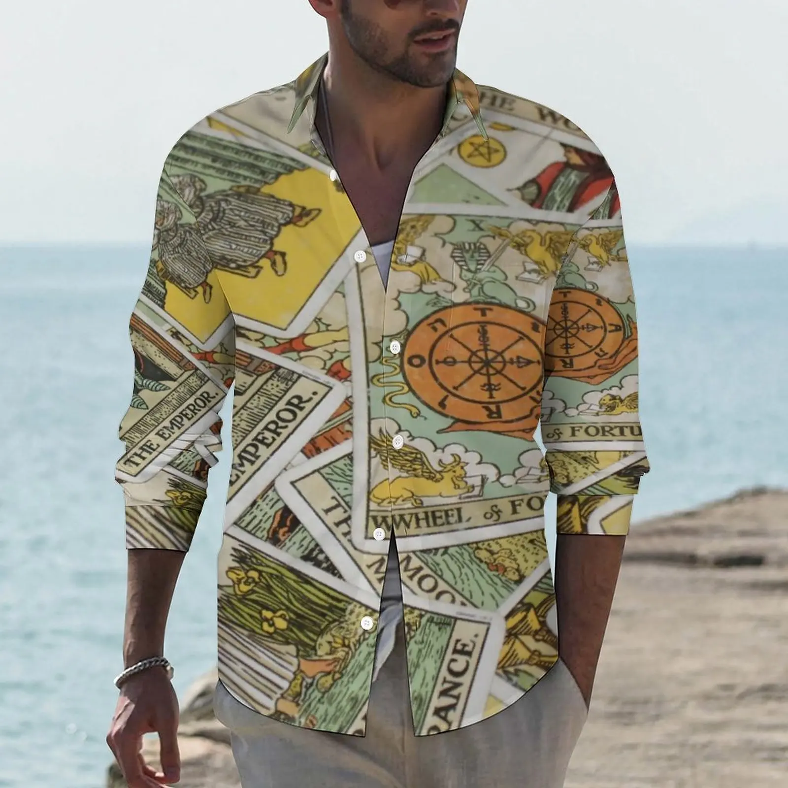 

Tarot Cards Shirt Fortune Teller Casual Shirts Long Sleeve Design Funny Blouses Spring Cool Oversized Clothes