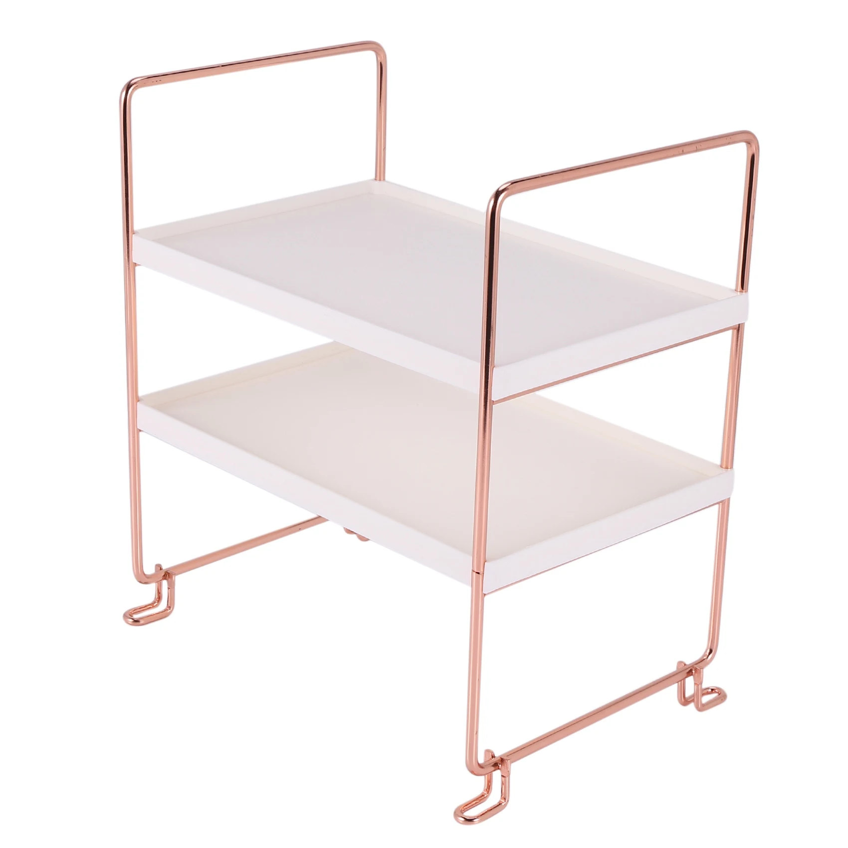 

Desktop Storage Rack Rose Gold 2 Layers Bathroom Makeup Organizer Assembled Kitchen Seasoning Iron Storage Shelves