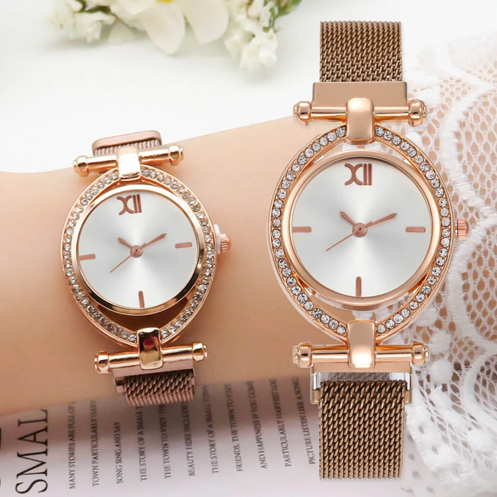 

Роскошные часы с магнитным ремешком для женщин, модные Простые Модные женские деловые кварцевые наручные часы с браслетом из нержавеющей с...