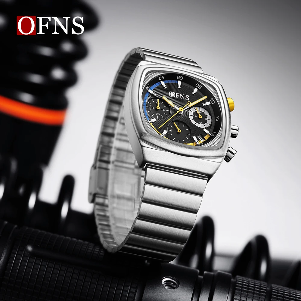 Фото Мужские наручные часы OFNS 1635 Luxury Sport: кварцевые, силиконовый ремешок, бамбуковые элементы, стальной корпус, водонепроницаемые, для бизнеса, Relogio Masculino №2