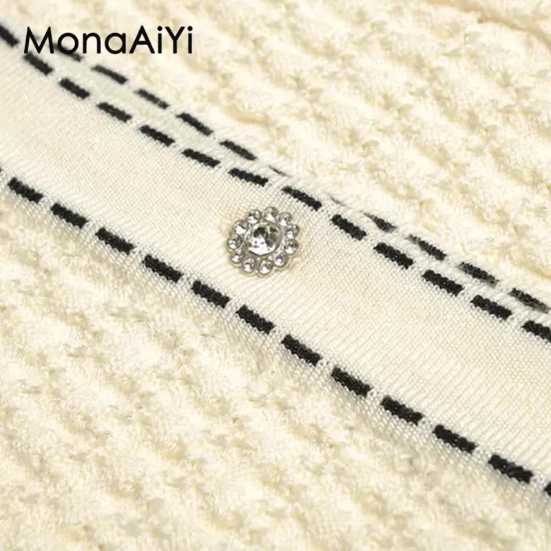 Модный женский твидовый однобортный Кардиган MonaAiyi с длинным рукавом и карманом +