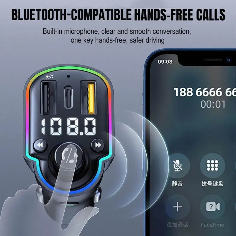 Автомобильный беспроводной FM-передатчик 5 0 QC 3 USB PD Type C быстрая зарядка
