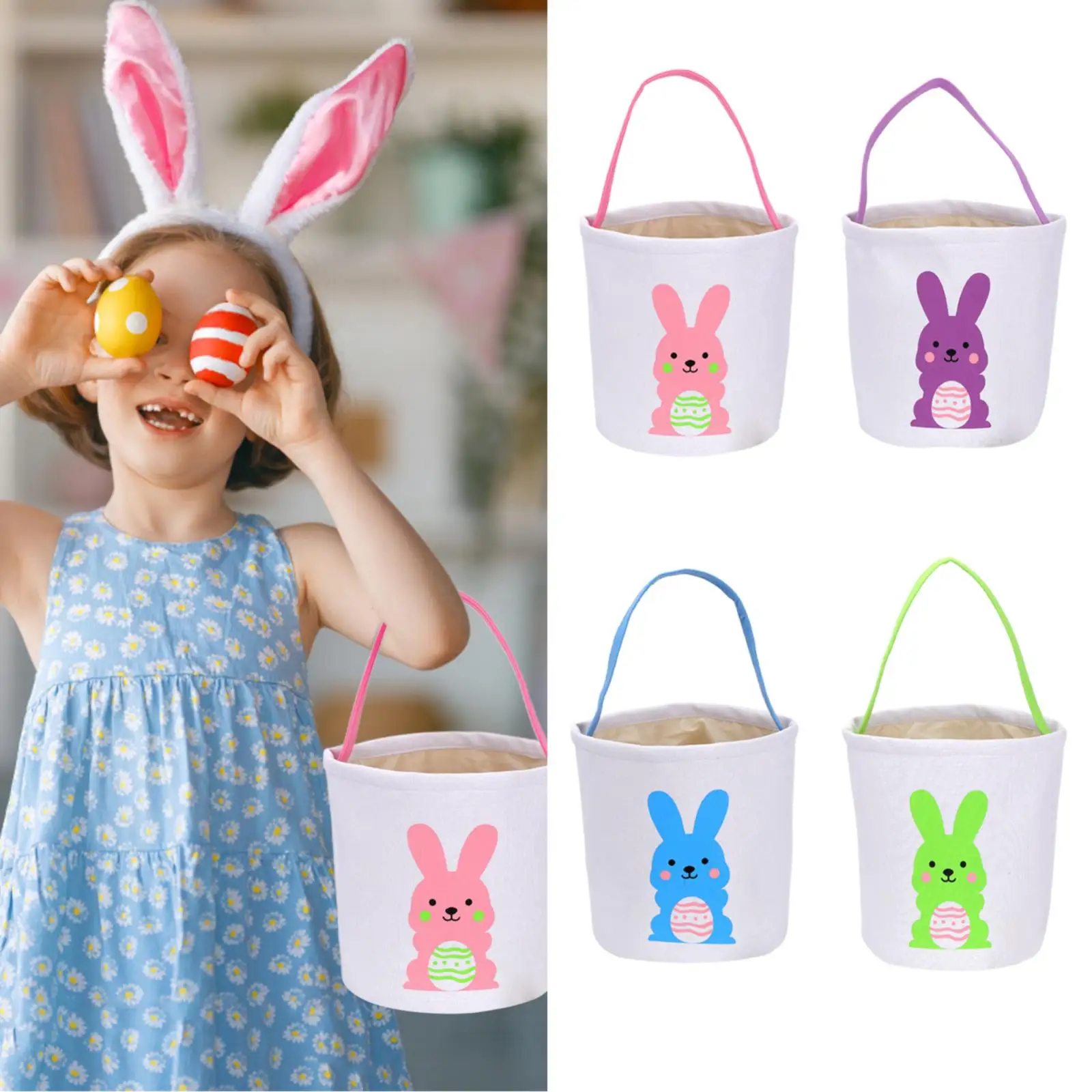 

Gift Animal Holiday Rabbit Cute Candy Canvas Printed Carry Basket Bag Bunny Home Decor Candy Baskets Easter Holiday Party Gifts