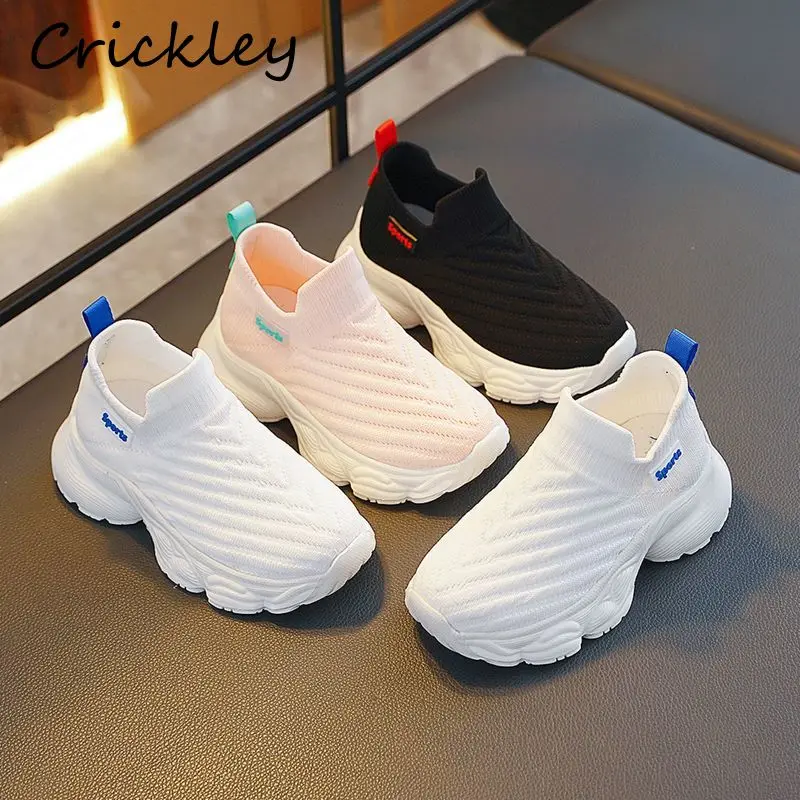 

Casual Mesh Solid Girls Boys Sneakers Knitted Breathable Slip On Children Sport Shoes Soft Sole High Quality Kids Running Shoes