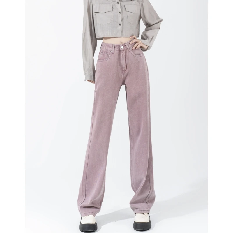 

Винтажные Фиолетовые женские джинсы с высокой талией, американская мода, уличная одежда, стильные джинсы с широкими штанинами, женские джин...