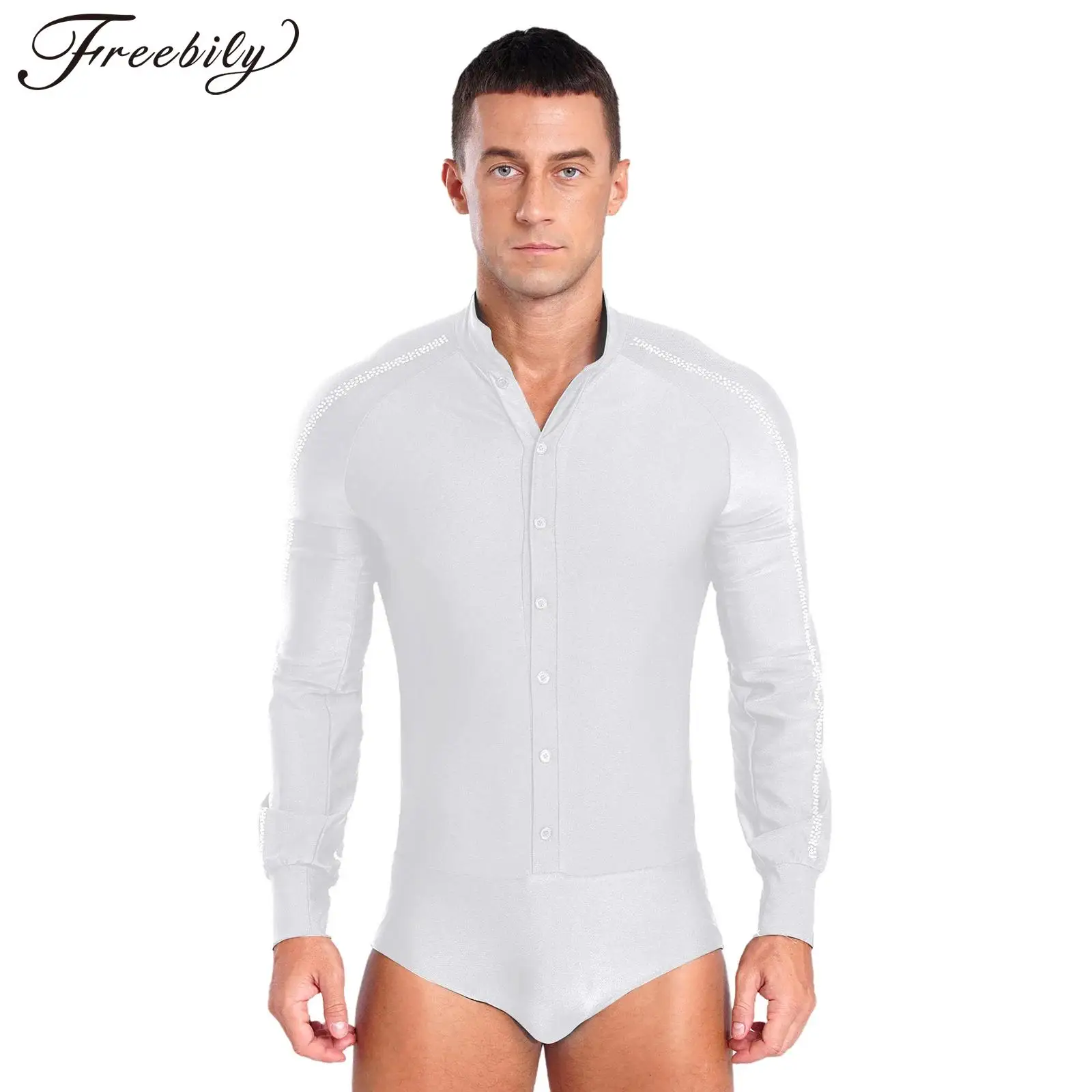 Мужское боди для латинских танцев с рукавами реглан блестящие стразы купальник