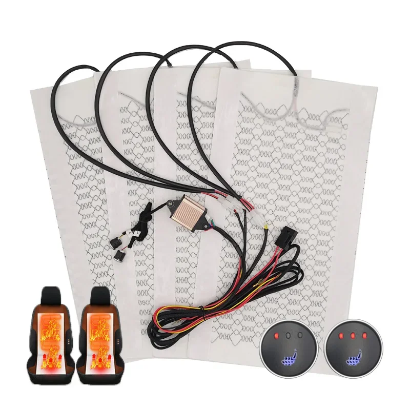 

Универсальный встроенный обогреватель автомобильного сиденья, 12 В, грелка сиденья из углеродного волокна, 3 уровня, двойная круглая система переключателей управления, подходит для 2 сидений