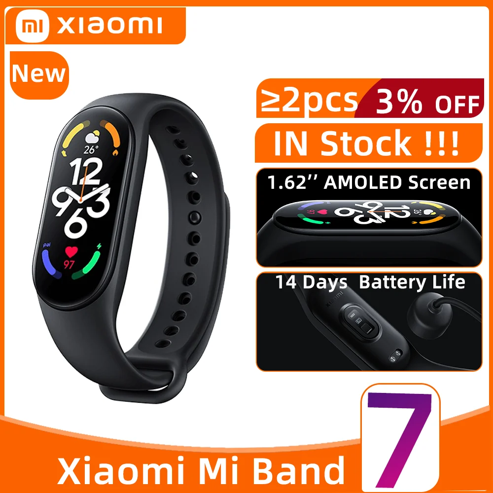 Глобальная версия Xiaomi Mi Band 7 Смарт-браслет 6 цветной AMOLED-экран Miband Мониторинг