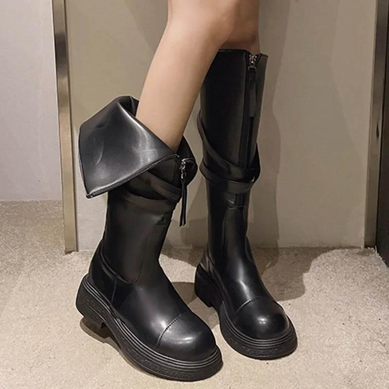 Зимние сапоги до колена на платформе женская обувь модные брендовые ботинки