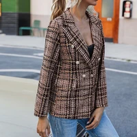 chic blazer coat flap pockets skin touch double breasted elegant ladies office business blazer suit jacket small suit coat