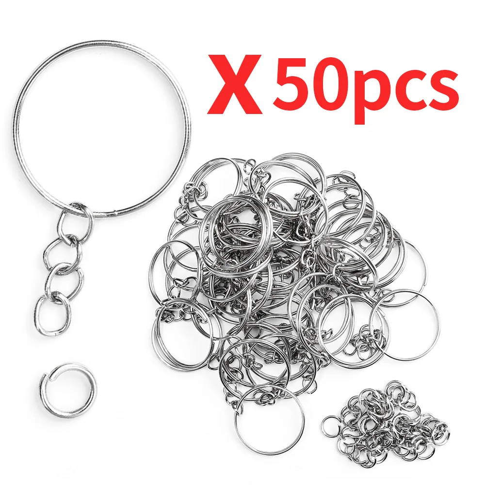 

50Pcs Metal Keychains with Split Ring Link Chain Key Rings Keyfob Key Pendants Holder Rings DIY Key Chains Keyring Wholesale