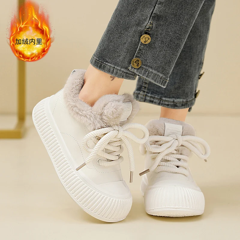 Новинка 2024 высокие женские кроссовки зимняя термоповседневная обувь удобные
