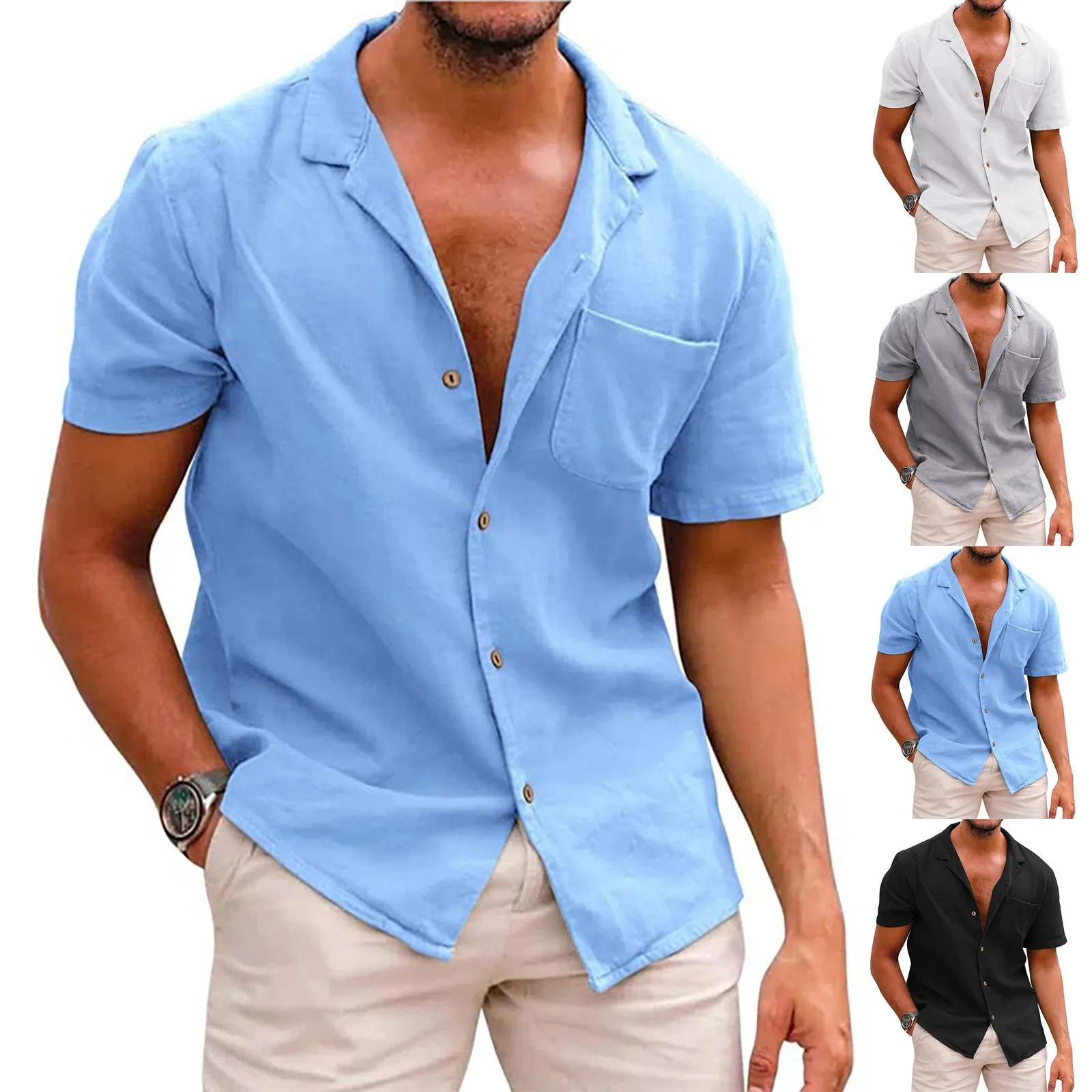 

Vintage Designer Cotton Linen Men's Shirts Spring Summer Men Casual Solid Color Short Sleeve Shirts Loose Shirts ropa hombre