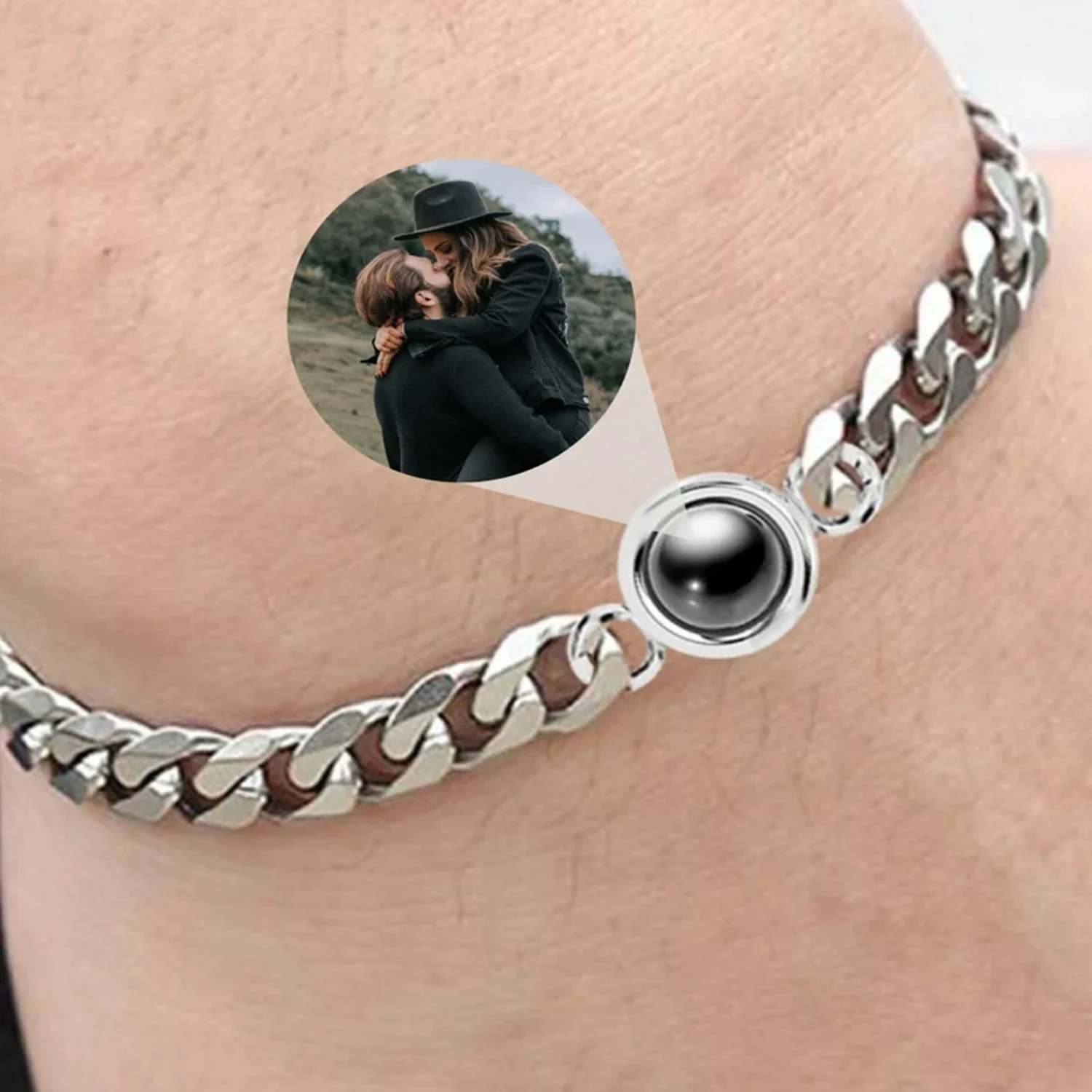 2022 New Personalized Circle Photo Projection Bracelets Custom Family Gift With Couple Memorial Jewelry Birthday Valentine's Day