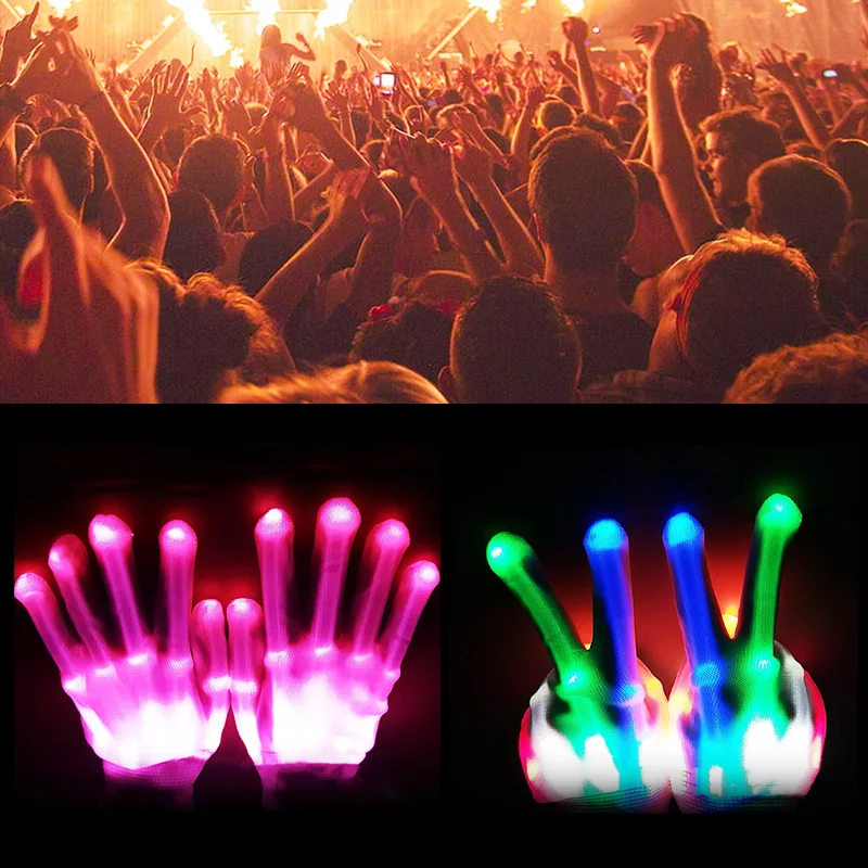 Glowing Gloves LED Halloween Carnival Concert Party Lights Prop Luminous Glitter Skeleton Gloves Stage Costume Novelty Party Toy