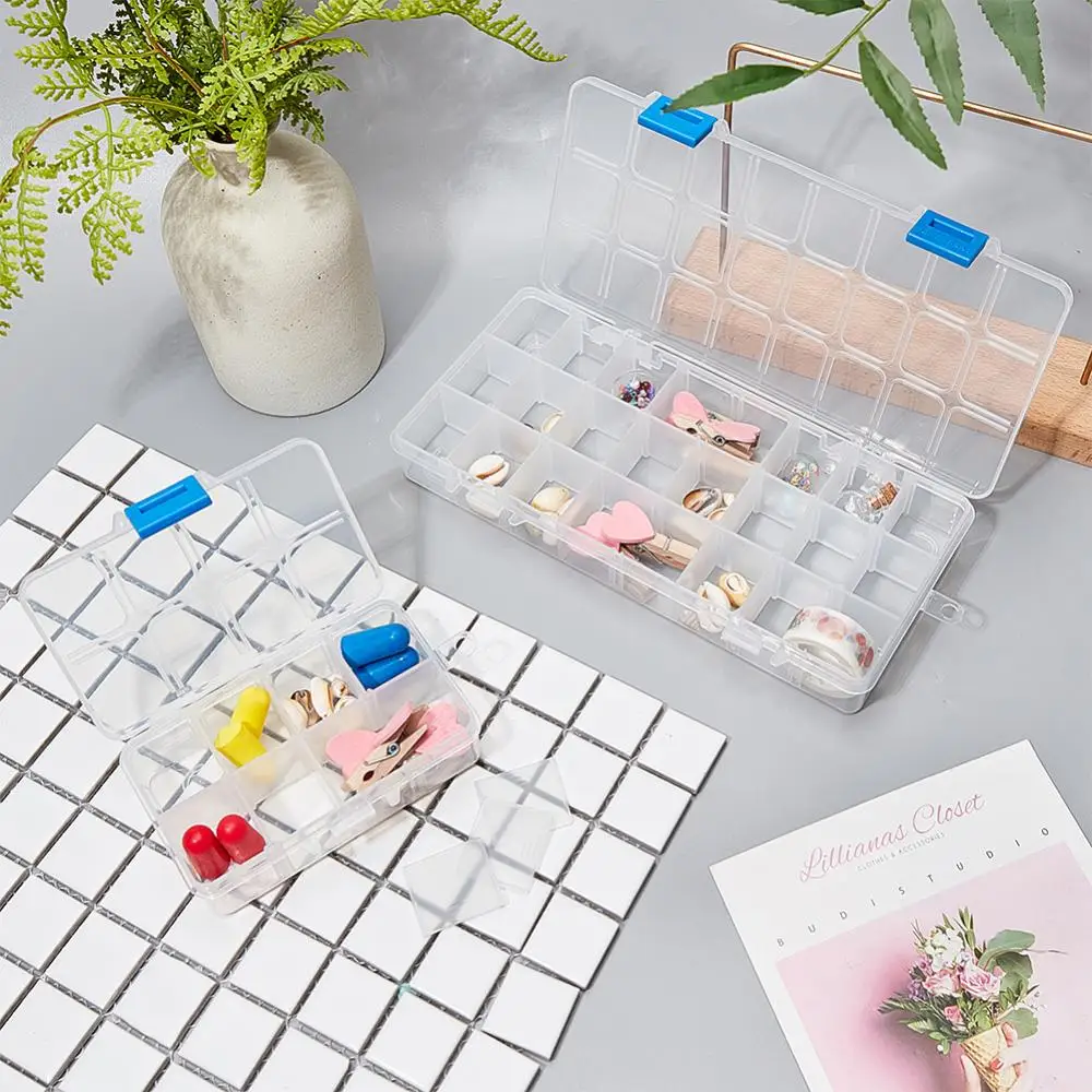 4pcs/set Rectangle Clear Plastic Storage Jewelry Box Compartment Organizer for Beads Earrings Crafts Containers Case