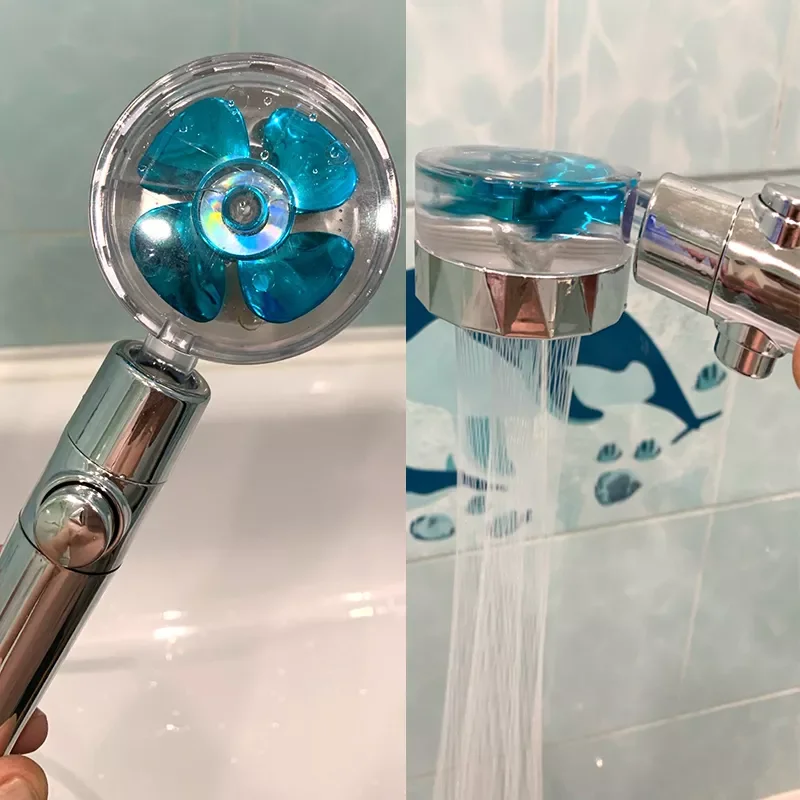 

2021 Shower Head Water Saving Flow 360 Degrees Rotating With Small Fan ABS Rain High Pressure spray Nozzle Bathroom Accessories