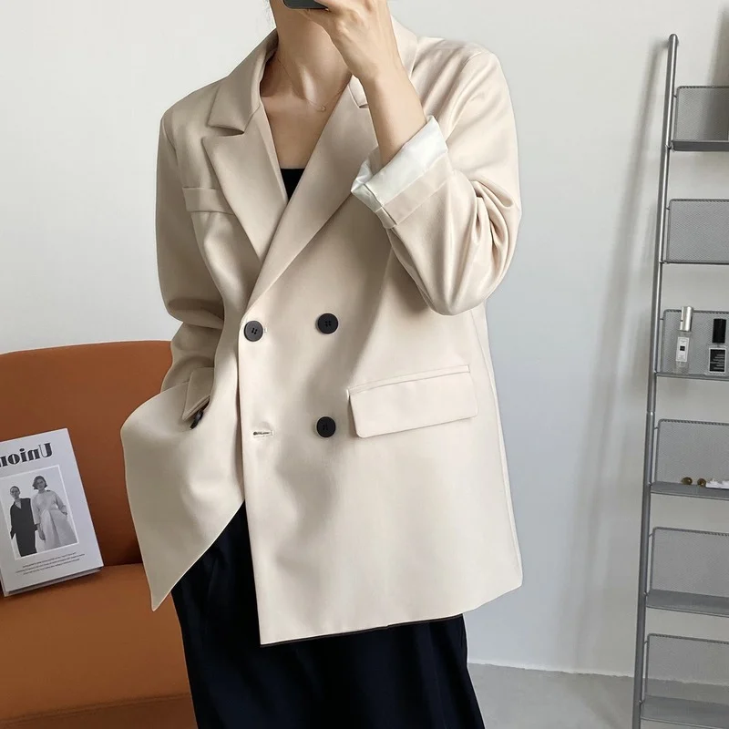 2023 Women Oversized Basic Black Suit Jacket Loose Long Sleeve Casual Blazer Top V-neck Double Breasted Caedigan Coat Clothes