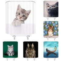 lovely animals cat shower curtains frabic waterproof polyester funny pet flowers bath curtain for bathroom decor with hooks home