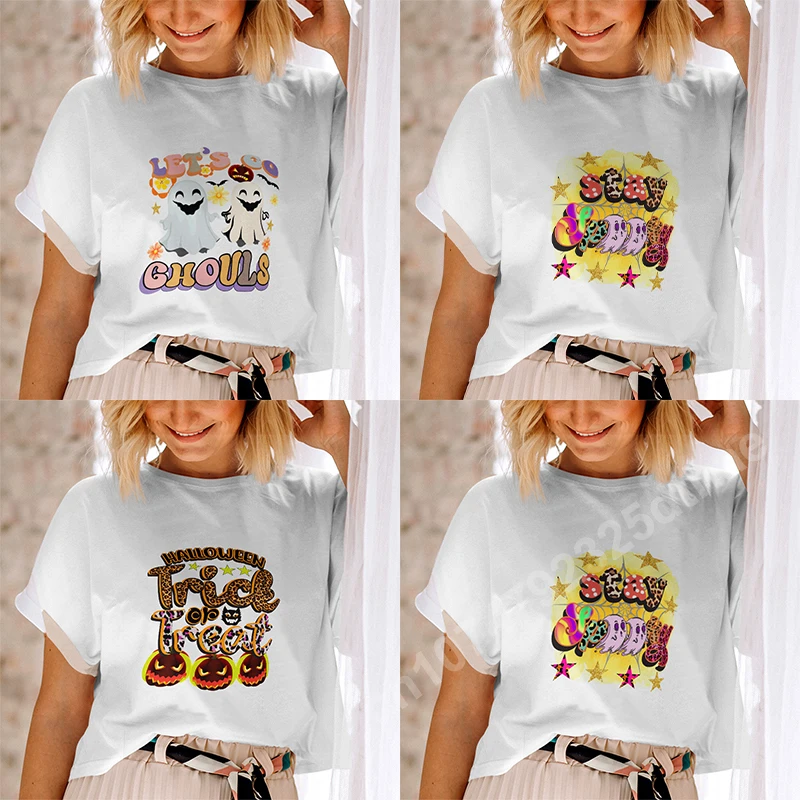 

Halloween Skull Cute Ghost Women Clothing Trendy Ladies Cartoon Oversized Kawaii T-shirt Y2k Tops Casual Short Sleeve Loose Tees
