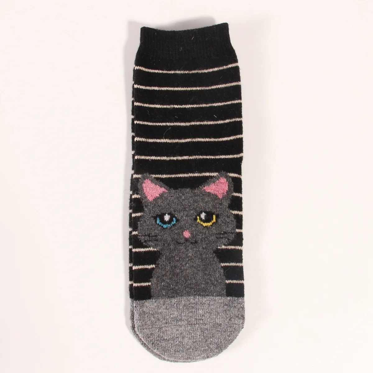 12 Pairs Winter Women Wool Socks Thick Soft Horizontal Striped Jacquard Polka Dot Cartoon Cat Middle Tube Vintage Warm Socks
