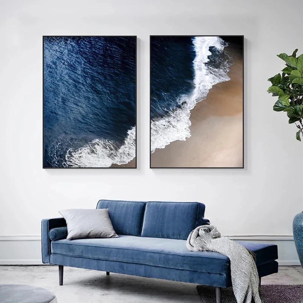 

Blue Ocean Wave Landscape Canvas Poster Beach Art Print Modern Seascape Painting For Nordic Living Room Bedroom Decor Paintings