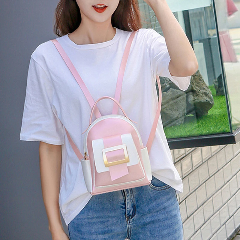 

Big Capacity Women Backpack Fashion Color Matching Small Backpack Ladies Shoulder Crossbody Bag Soft Leather Female Mini