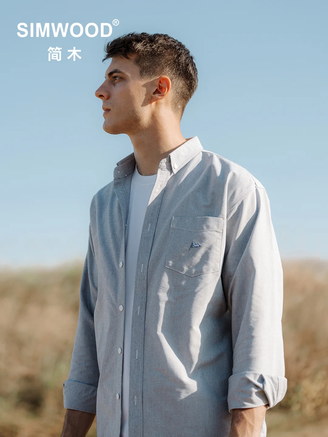 

SIMWOOD 2023 Spring New Oversize Oxford Shirts Men High Quality Chest Embroider Plus Size Shirts