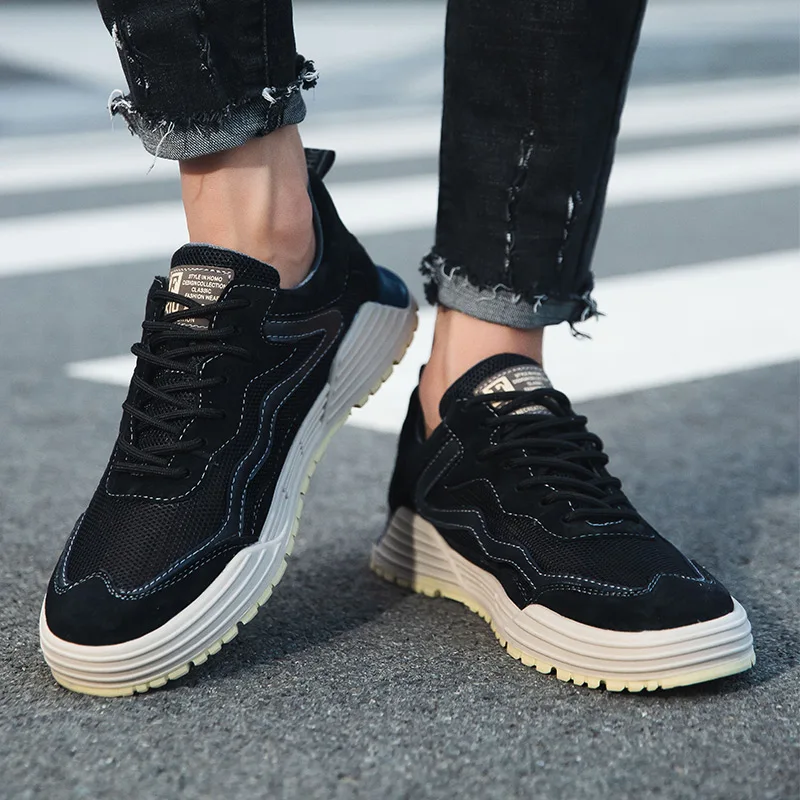 HIKEUP Men's Hiking Shoes Breathable Mesh Elastic Shoelace Walking Sneakers Outdoor Sports Comfort Footwear Male