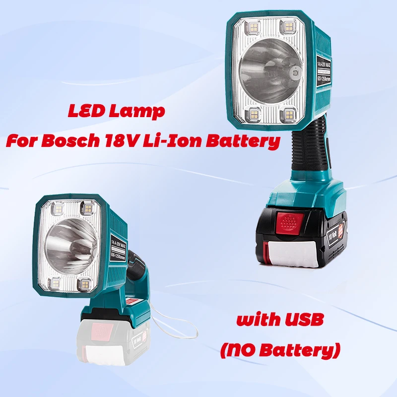 

LED Lamp Work Light For Bosch 18V Li-Ion Battery Flashlight with USB Outdoor Lighting(NO Battery) Can Charge mobile phone
