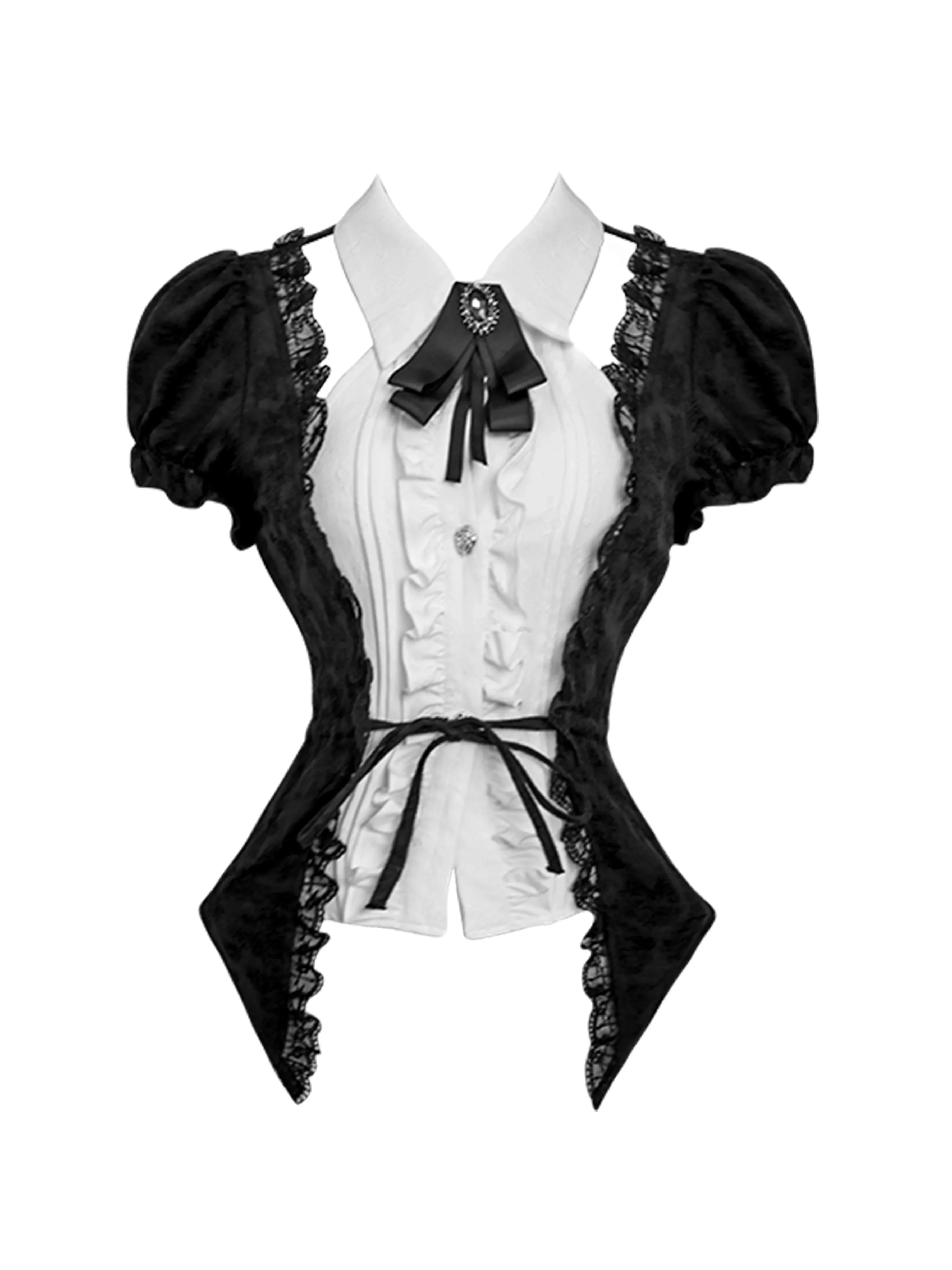 Новая летняя студенческая черно-белая лоскутная кружевная рубашка в