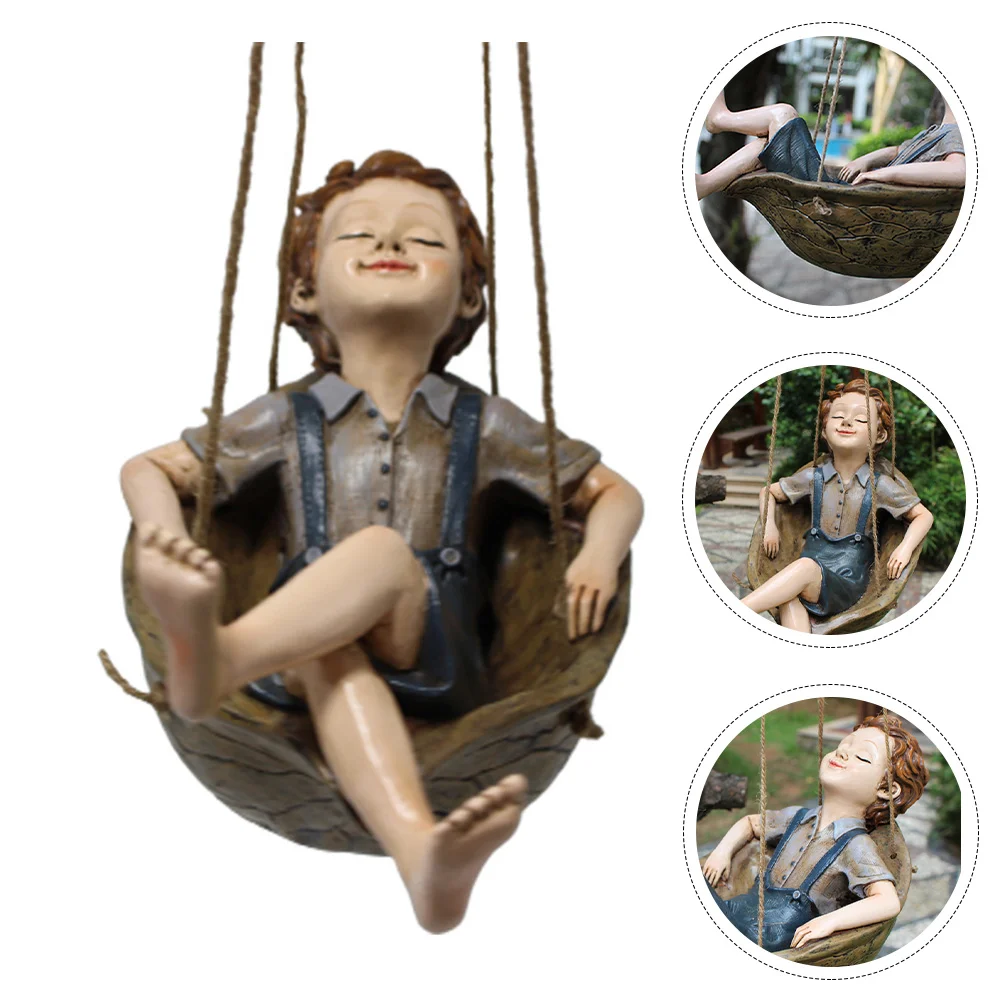 

1Pc Garden Hanging Resin Swing Boy Outdoor Resin Swing Ornament Home Pendant