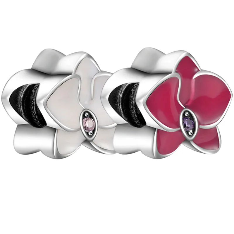 

Оригинальная белая и красная эмаль, цветок орхидеи с кристаллами, очаровательное ювелирное изделие «сделай сам», подходит для бусин из стер...