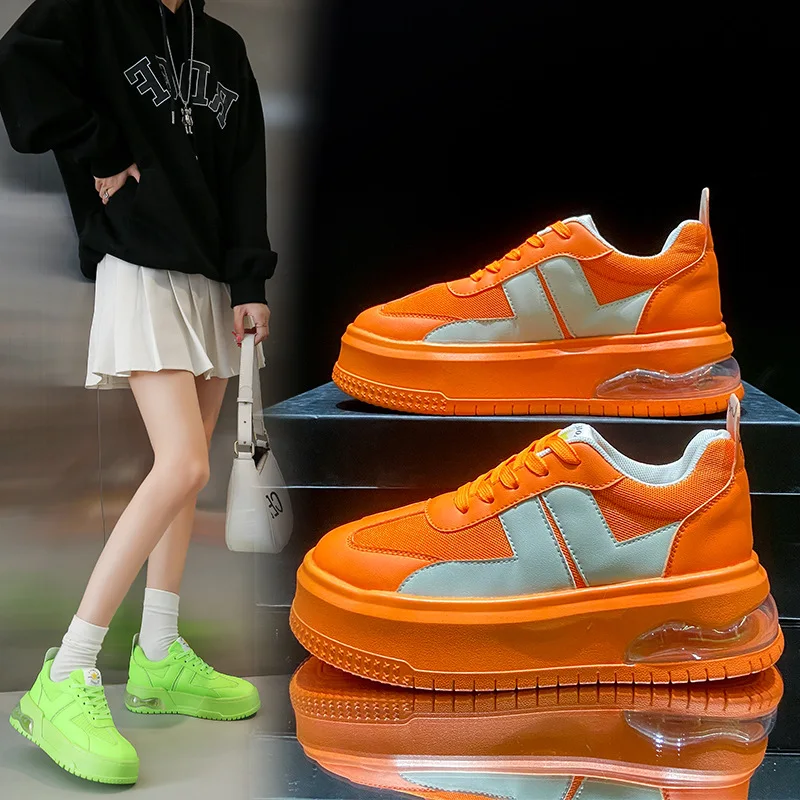 

Women's Fashion Outdoor Sports Skateboard Shoes Thick Sole Air Cushion Non-slip Lace-up Low Top Vulcanized Shoes Casual Shoes