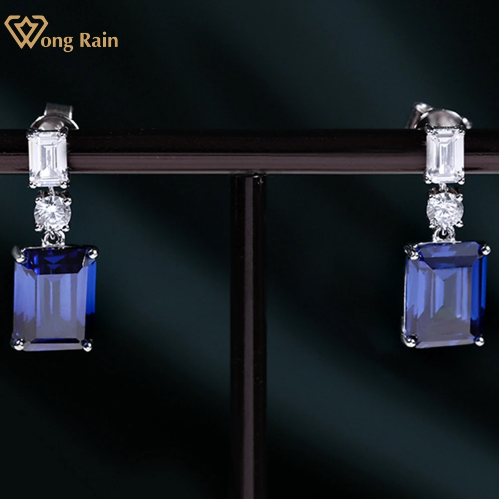 

Wong Rain 100% 925 Sterling Silver 3EX Emerald Cut 5CT Sapphire Created Moissanite Drop Earrings Fine Jewelry Gift Drop Shipping