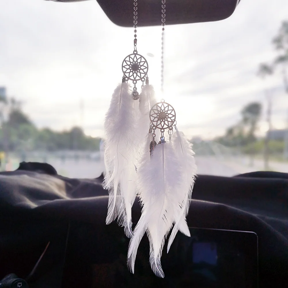 Mini Dream Catcher Car Pendant Accessory Interior For Girls Feather Mirror Hanging Pendant Home Decor Lucky Car Ornament Girls