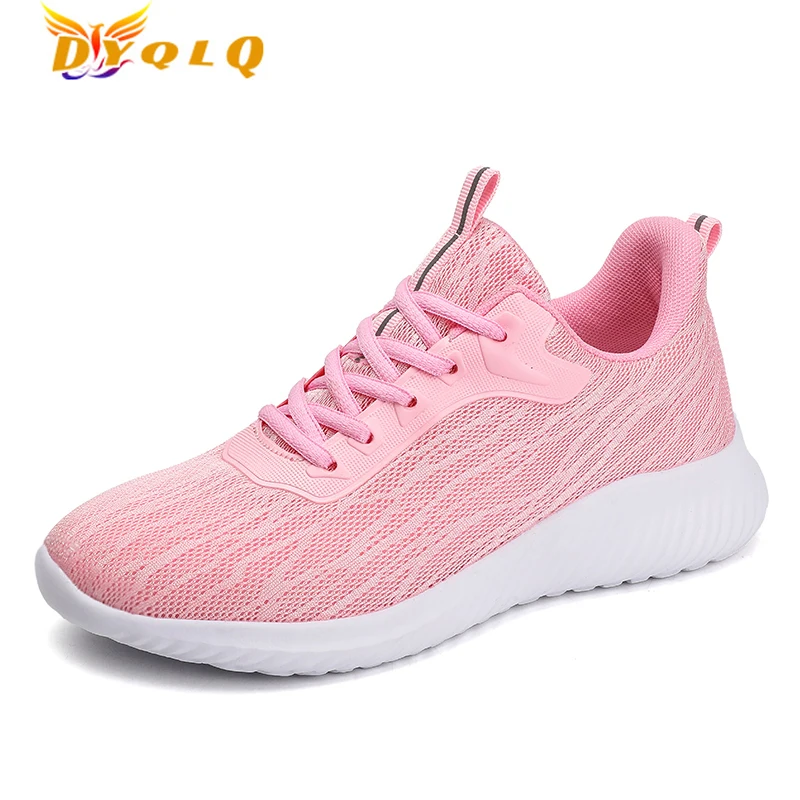 

New Upgrade Breathable Mesh Vulcanized Shoes Women's Casual Knitted Comfortable Soft Flat Bottom Running Sports Fitness Lace Up