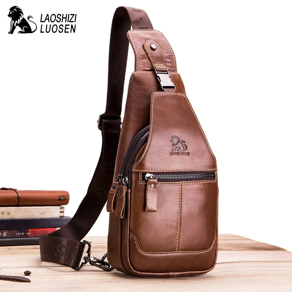 

Hot Bag Chest Leather Mens Bag 2023 Chest LAOSHIZI Shoulder Bags For Messenger Bags Men Casual Genuine Sale Crossbody Male