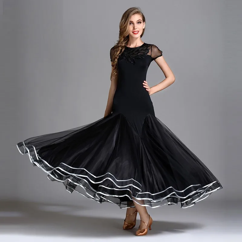 

Women Adult Black Long Ballroom Dance Dresses Latin