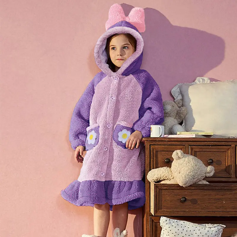 Winter Children Nightgown Hooded Design Comfortable Soft Keep Warm Sleepwear Thicken And Lengthening
