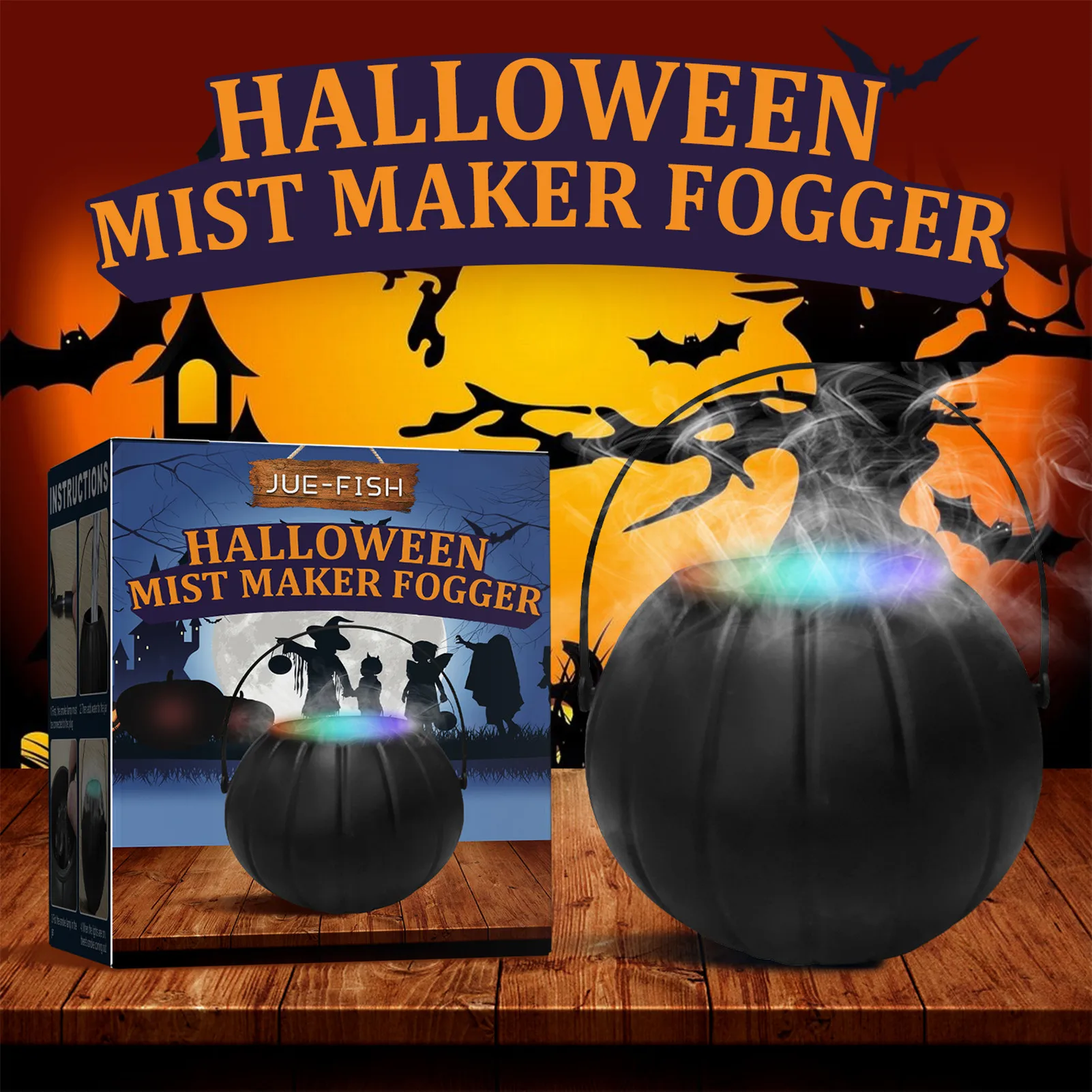 

Halloween Mist Maker Mini Fogger Machine Witch Jar Atomizer Lamp 12 Color Changing LED Light for Halloween Party Decorations