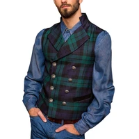 mens suit vest lapel v neck spring summer casual formal business checkered waistcoat shirt