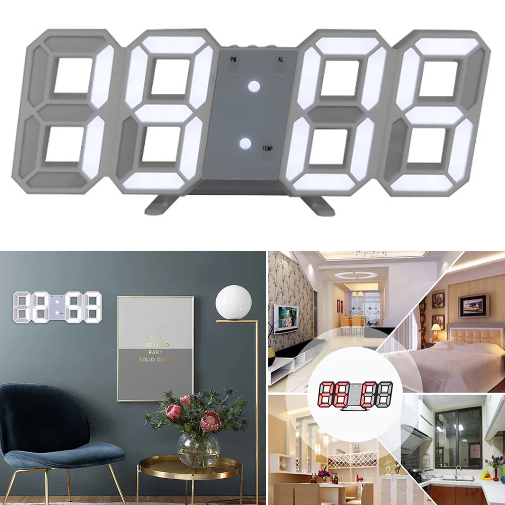 

3d Led Digital Wall Clock Modern Home Decor Accessories Voice Alarm Clock Wall Hanging Table Desk Clock Wall Clock For Decor