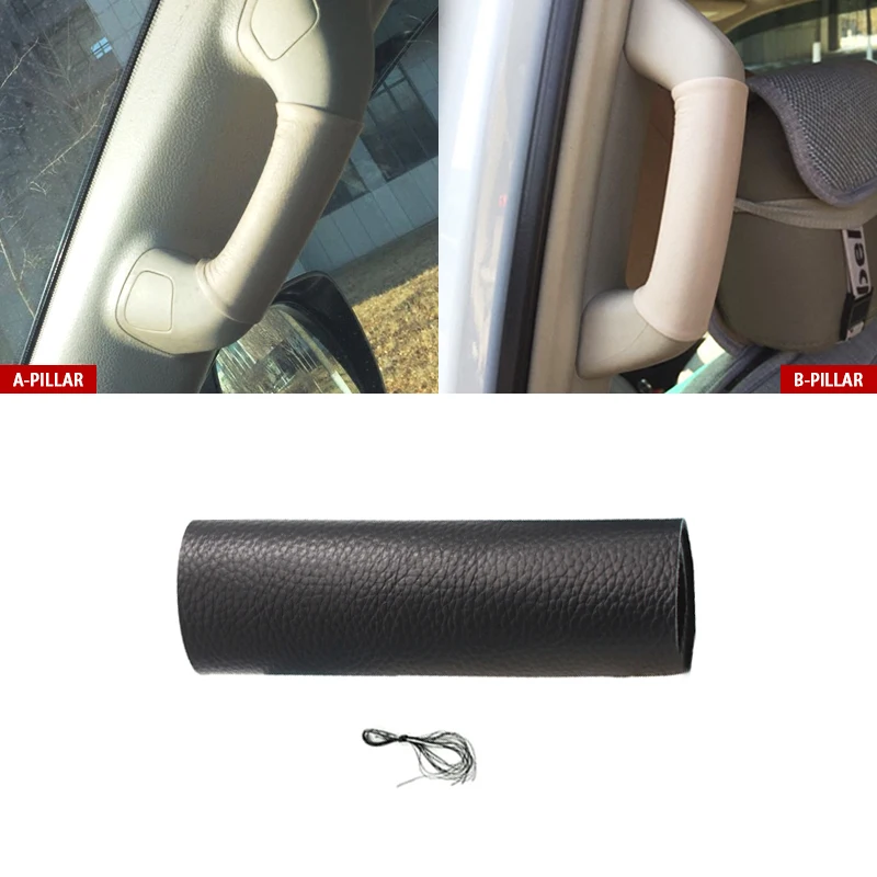 

Hand Sewing Cow Leather Door Handle Cover For Toyota Prado 2003 2004 2005 2006 2007 2008 2009 Car Ceiling Safety Handle Cover