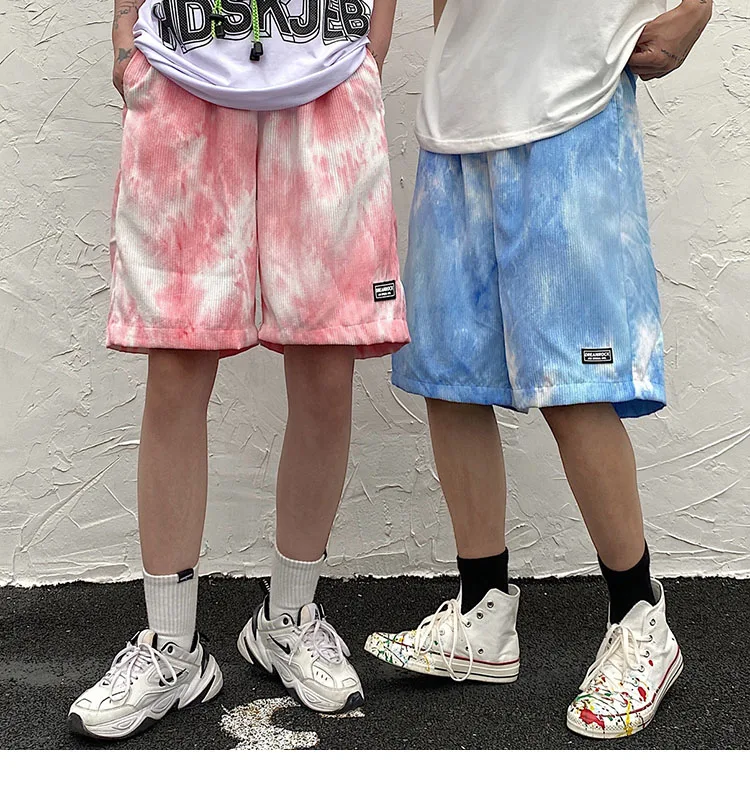 

Hip Hop Streetwear Corduroy Shorts 2021 Men Tie Dye Shorts Harajuku Cotton Casual Jogger Shorts Summer Track Shorts Sweatpants